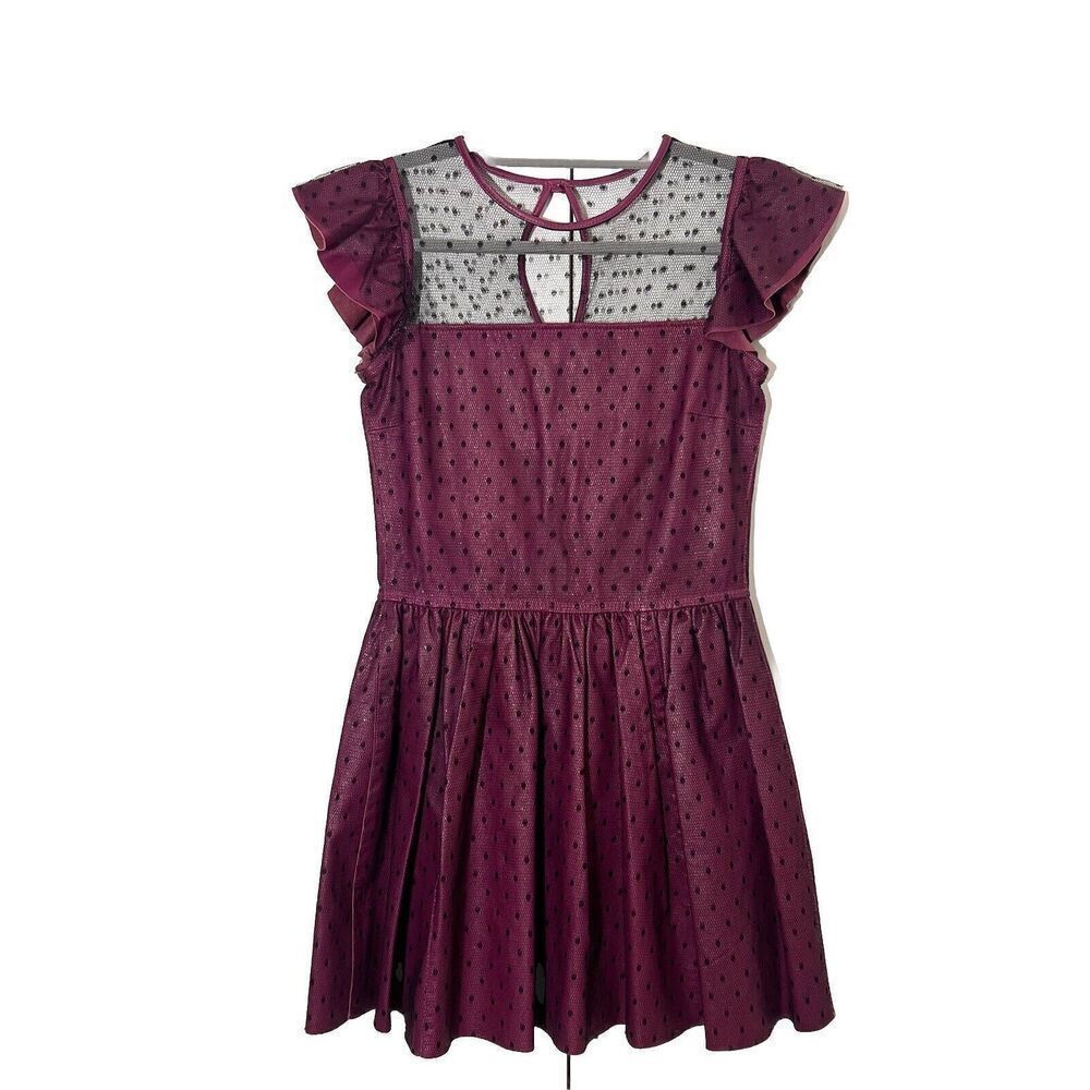 Valentino Mini Dress Womens 40 Leather Tulle Purple Ruffle Sleeve‎ Fairy Guest